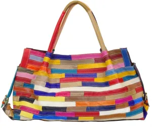 Women’s Multicolor Boston Bag Genuine Leather Colorful Large Tote Handbag Purse