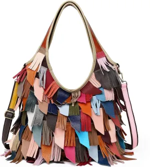 Women’s Multicolor Boston Bag Genuine Leather Colorful Large Tote Handbag Purse