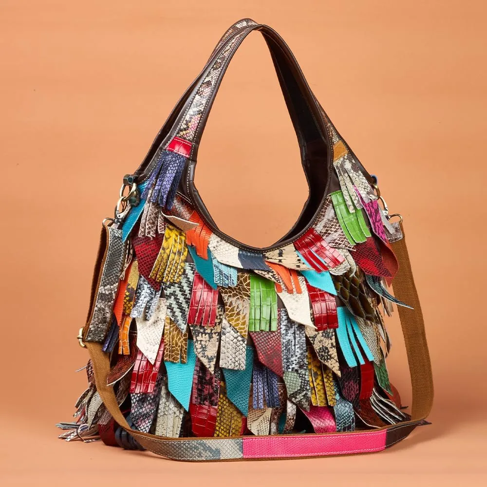 Women’s Multicolor Boston Bag Genuine Leather Colorful Large Tote Handbag Purse