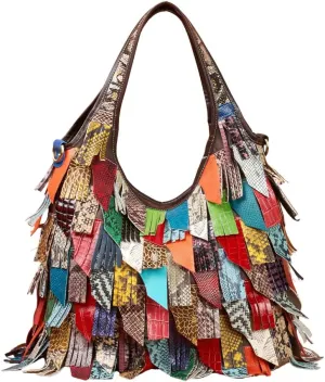 Women’s Multicolor Boston Bag Genuine Leather Colorful Large Tote Handbag Purse