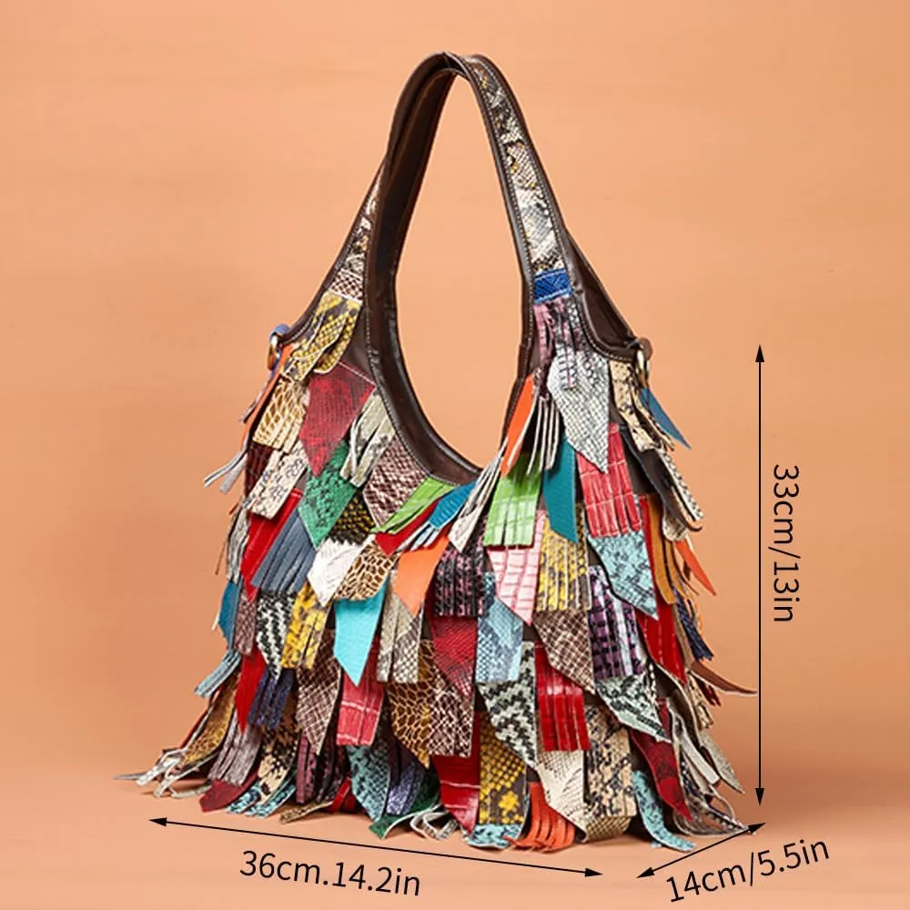 Women’s Multicolor Boston Bag Genuine Leather Colorful Large Tote Handbag Purse