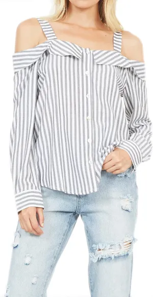 Women's Promises Stripe Cold Shoulder Long Sleeve Top