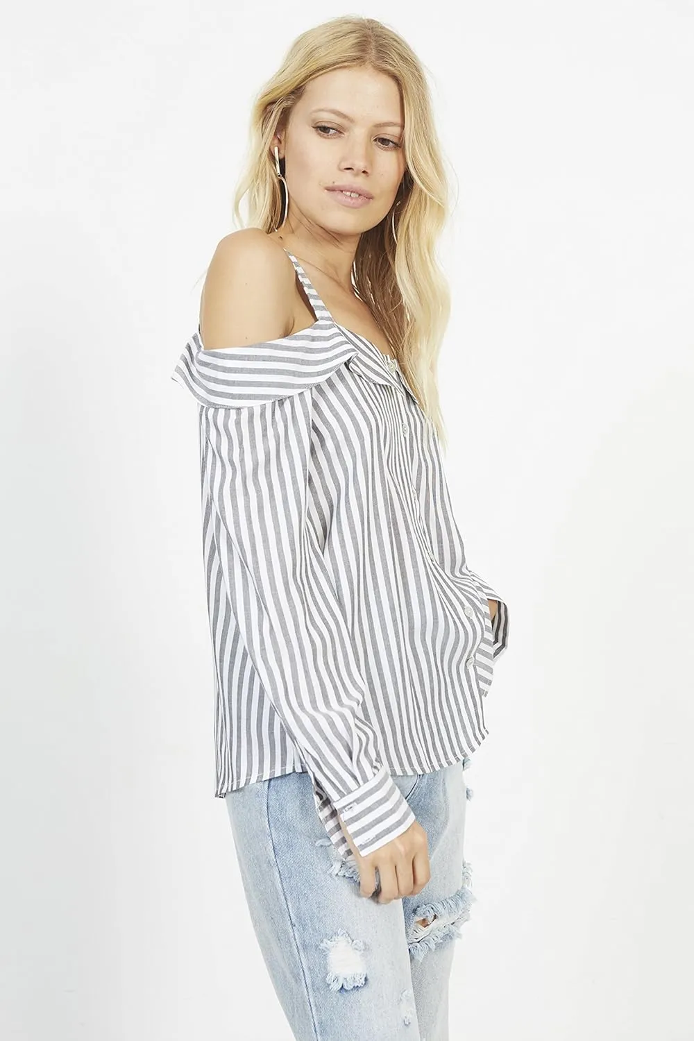 Women's Promises Stripe Cold Shoulder Long Sleeve Top