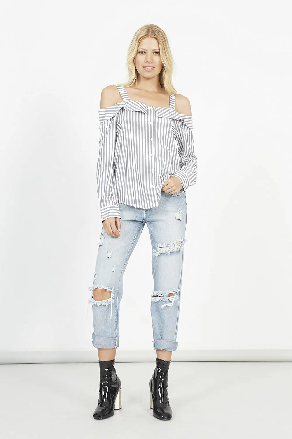 Women's Promises Stripe Cold Shoulder Long Sleeve Top