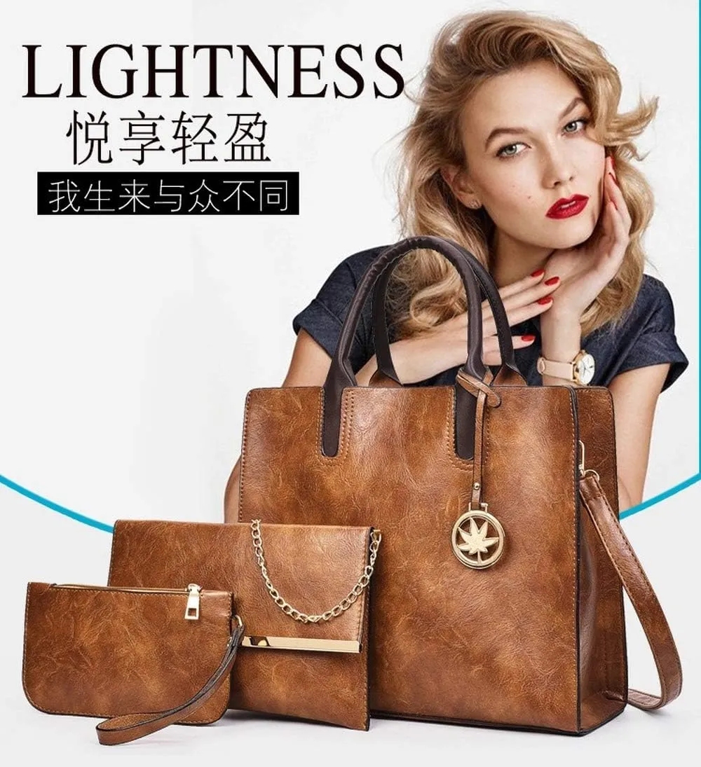 Women's Retro 3Pcs Set Handbag PU Leather Shoulder Bag OL Commuter Package