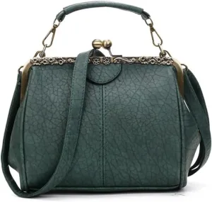 Women's Retro Handbag Shoulder Purse Graceful Tote PU Leather Crossbody Bags Satchel with Kiss Lock