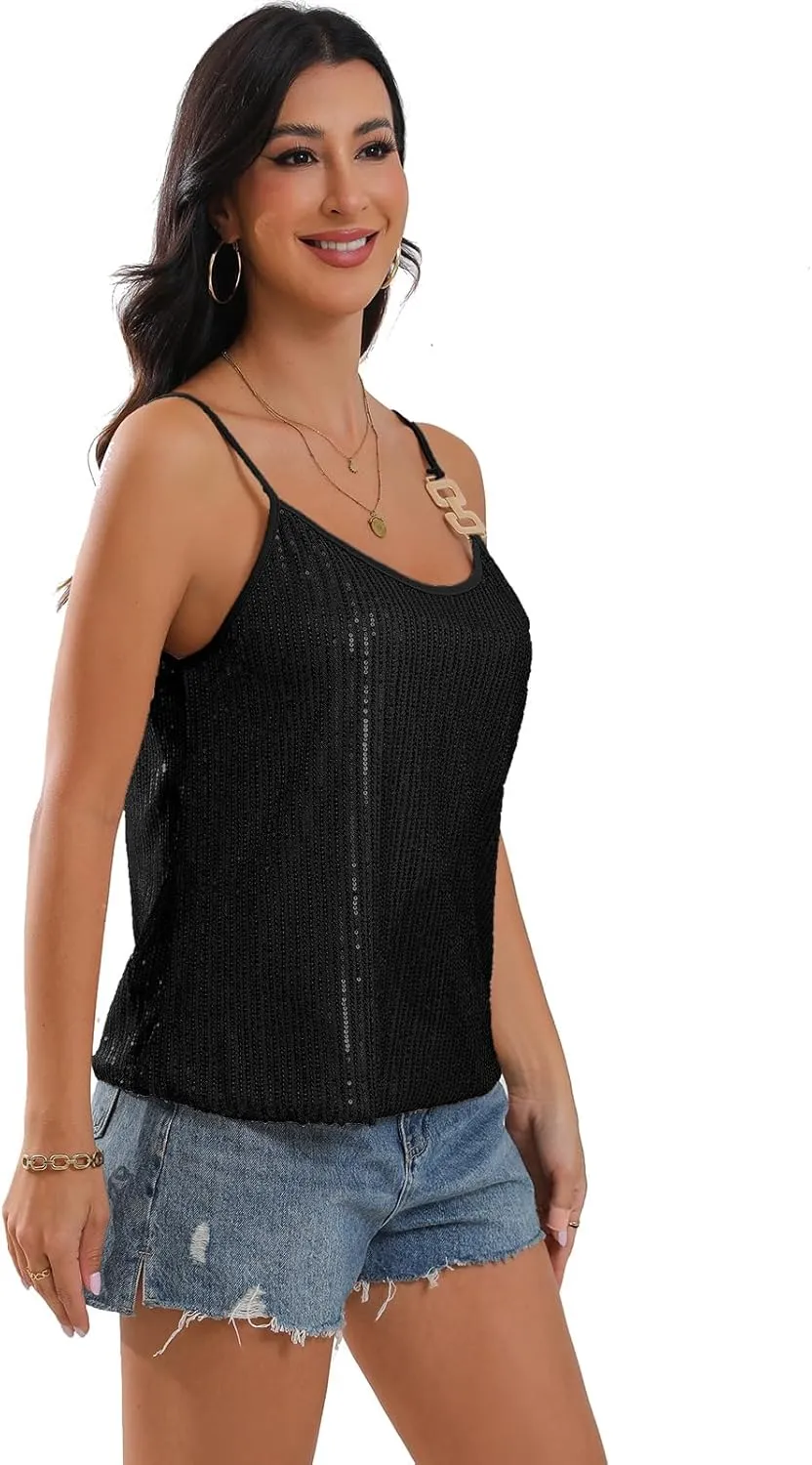 Women's Sexy Shiny Sequin Embellished Sparkle Tank Tops Camisole Vest Clubwear Outfits