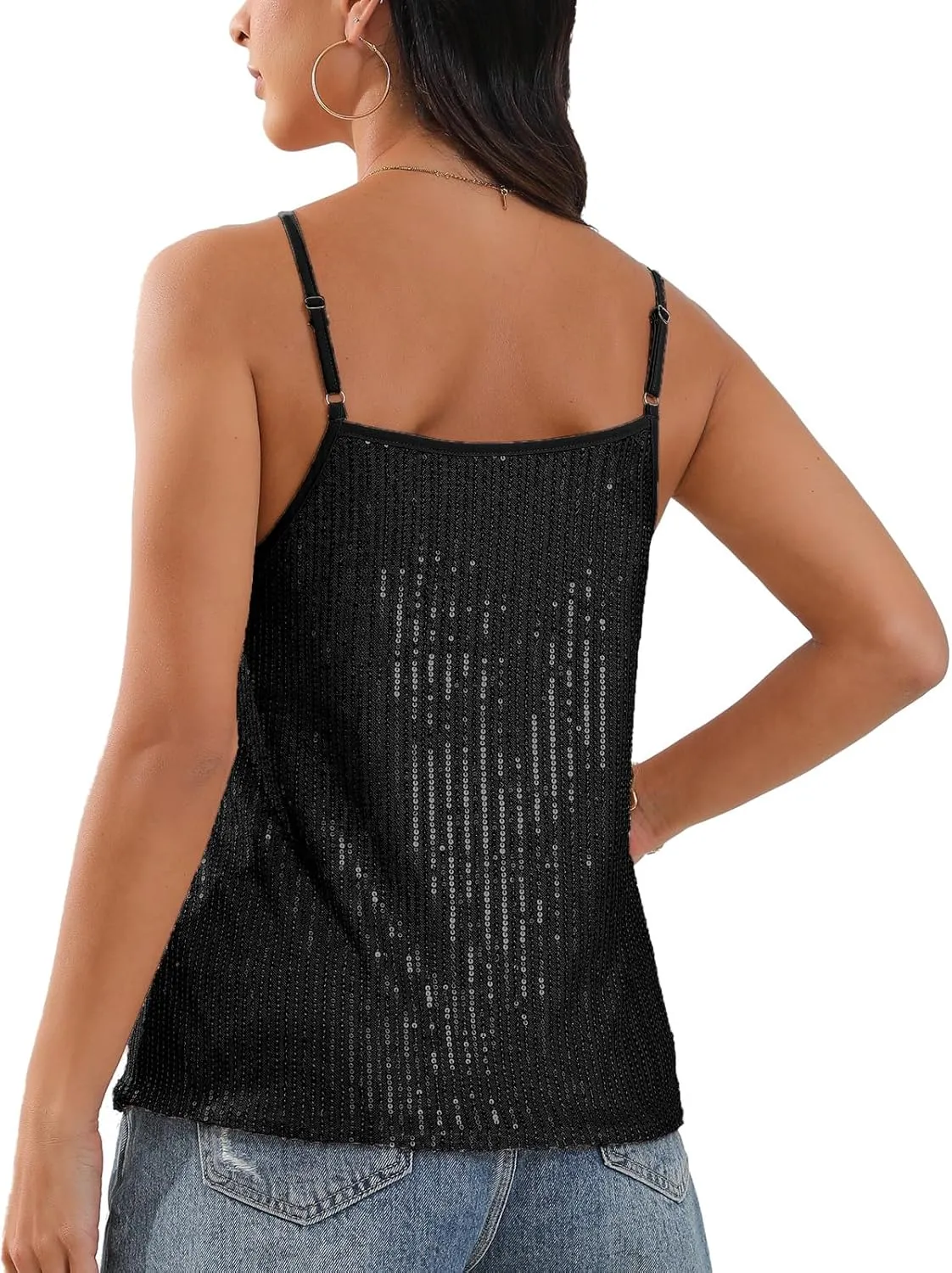 Women's Sexy Shiny Sequin Embellished Sparkle Tank Tops Camisole Vest Clubwear Outfits