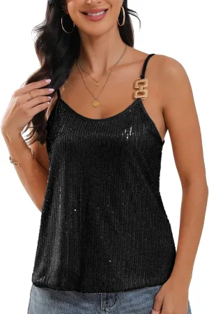 Women's Sexy Shiny Sequin Embellished Sparkle Tank Tops Camisole Vest Clubwear Outfits