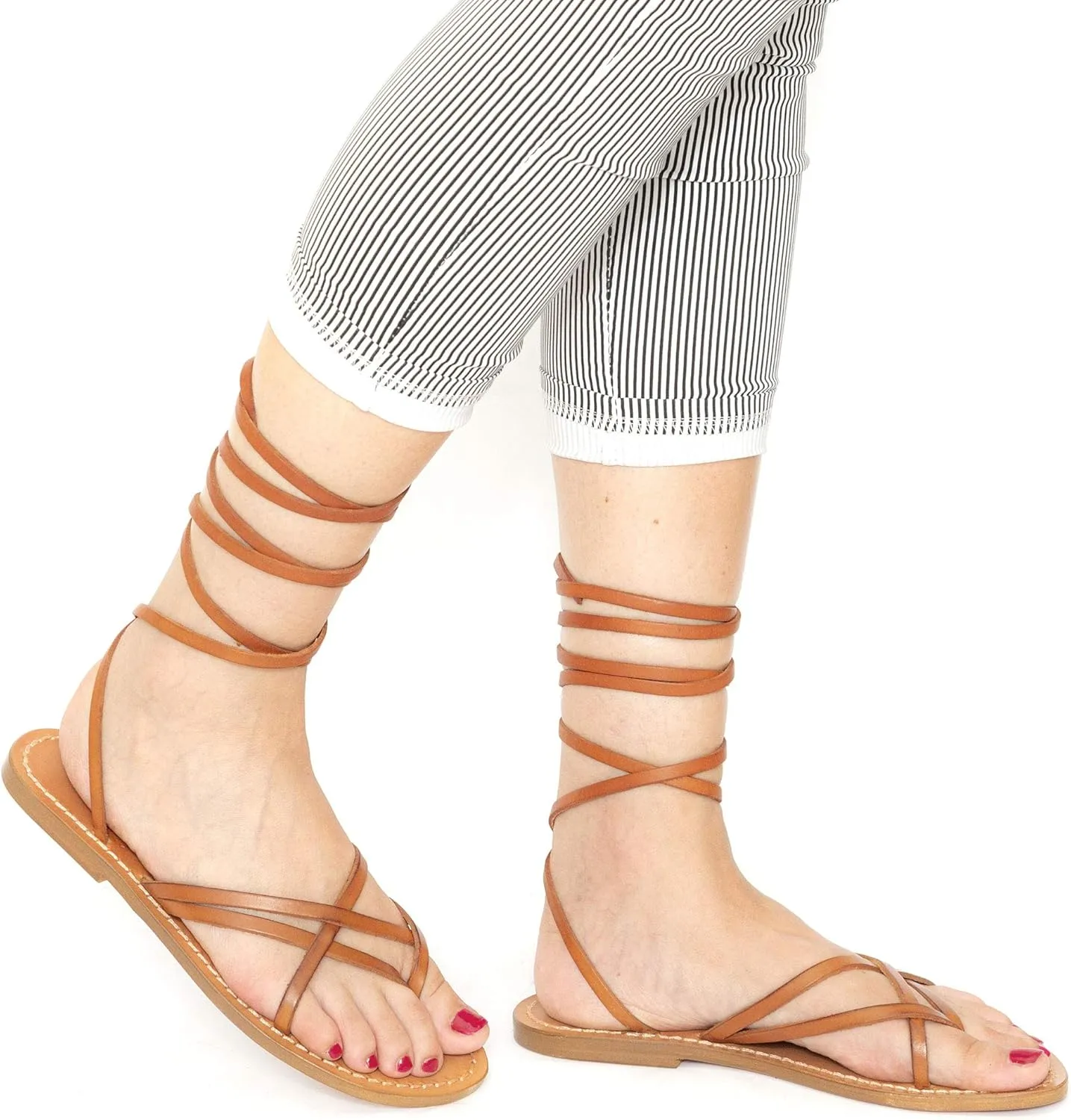 Womens Strappy Leather Sandals Handmade in Italy in Dark Brown Cuir