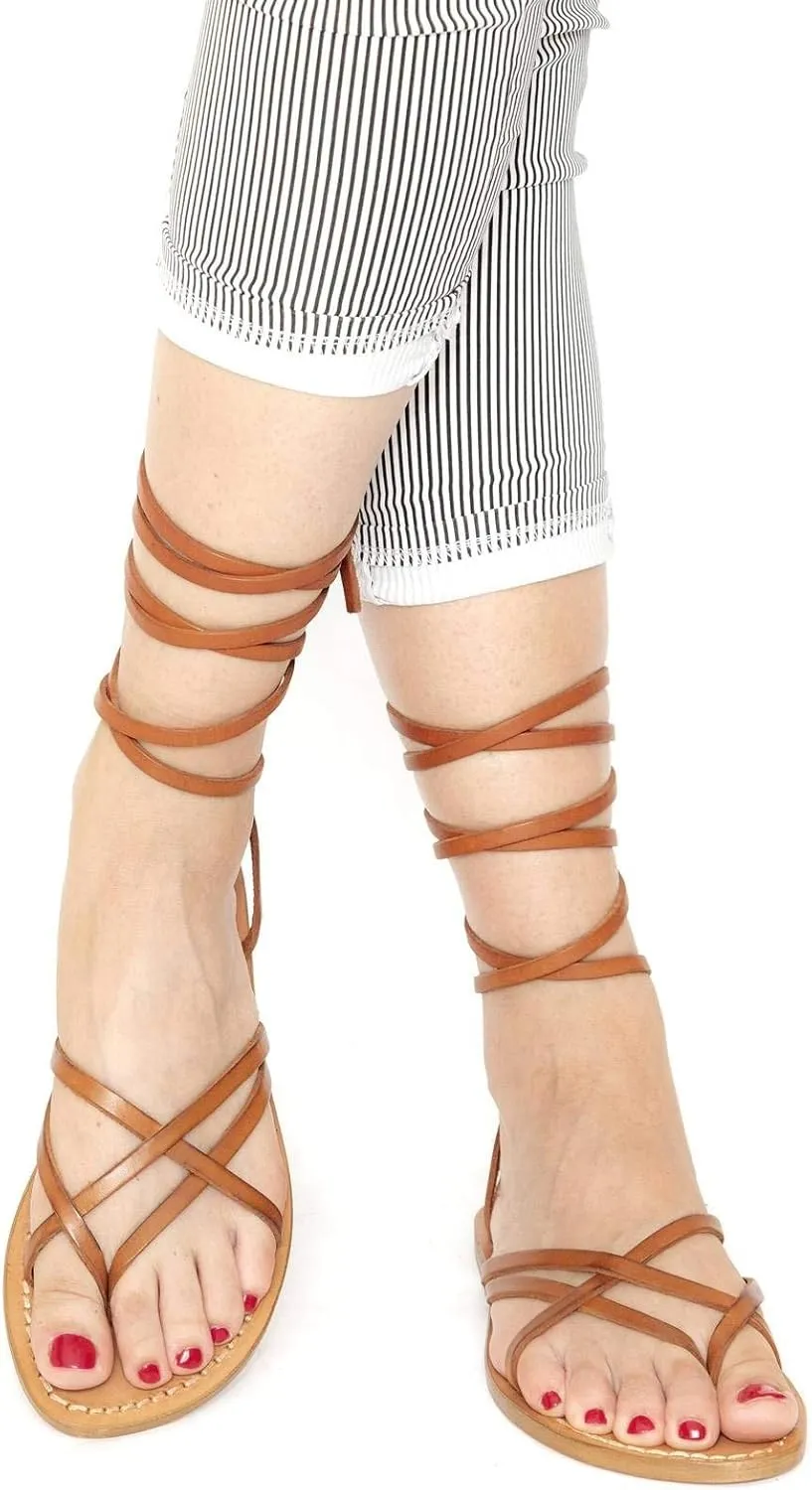Womens Strappy Leather Sandals Handmade in Italy in Dark Brown Cuir