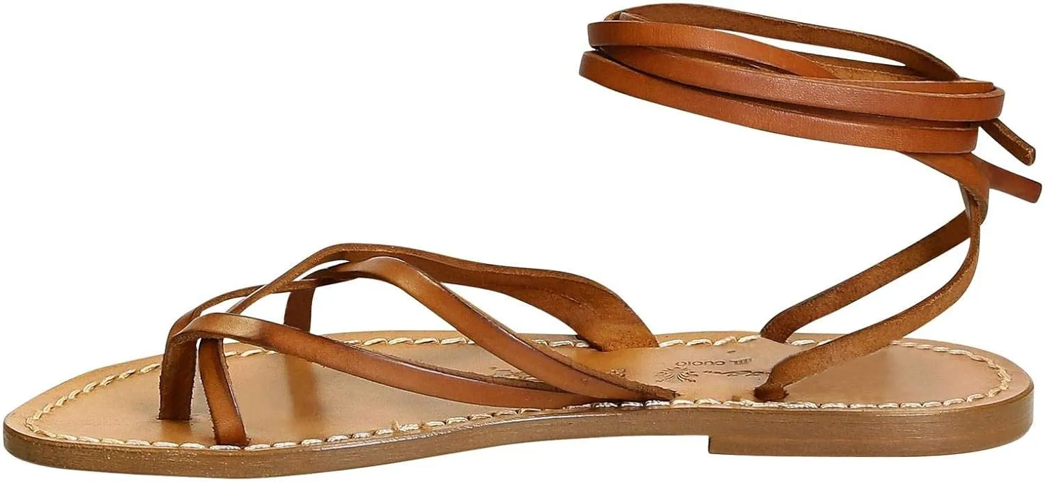 Womens Strappy Leather Sandals Handmade in Italy in Dark Brown Cuir