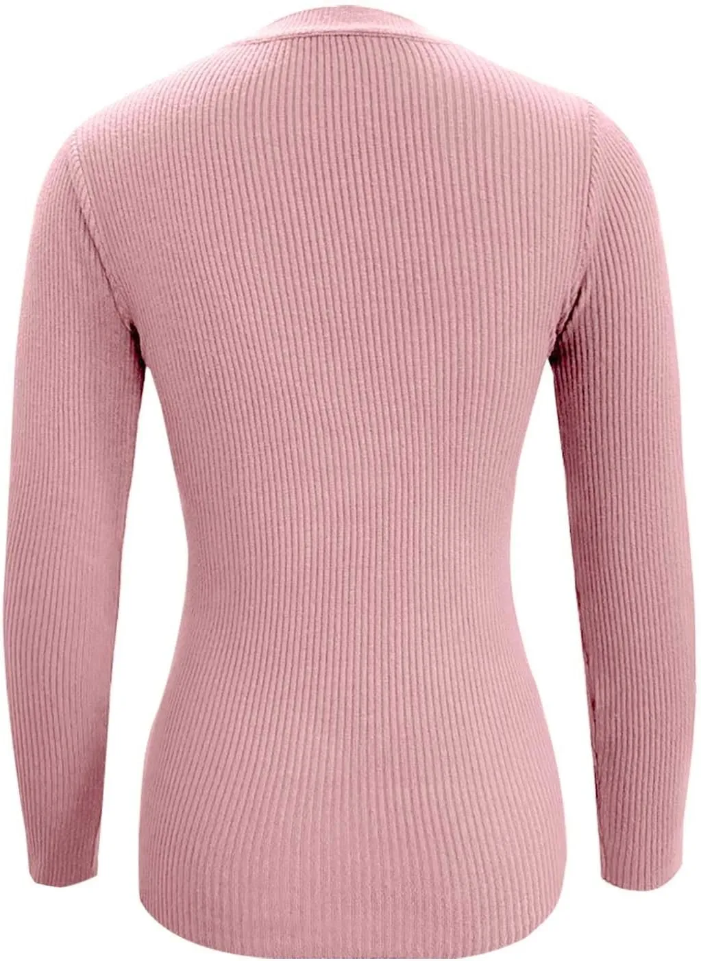 Women's Sweater Solid Casual Crew Button Long Sleeve Knitted Base Pullover Slim Fit Versatile Ribbed Stretch Tops