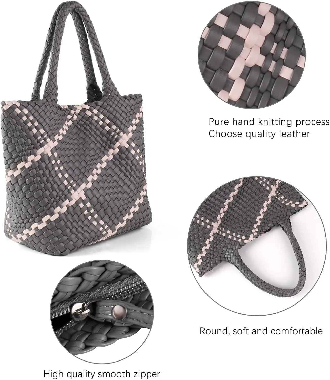 Woven Bag for Women Vegan Leather Tote Bag Large Summer Beach Travel Handbag and Clutch Retro Handmade Shoulder Bag