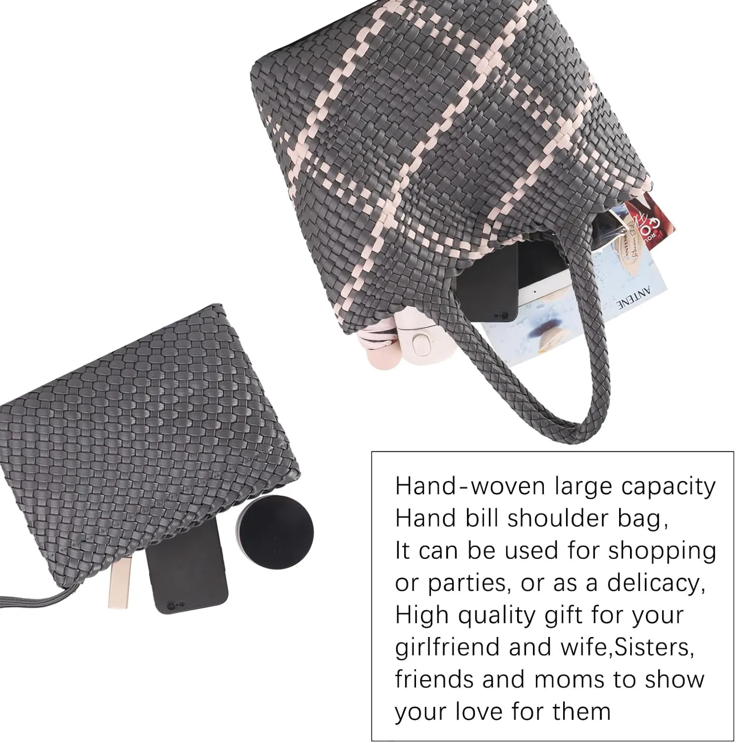 Woven Bag for Women Vegan Leather Tote Bag Large Summer Beach Travel Handbag and Clutch Retro Handmade Shoulder Bag