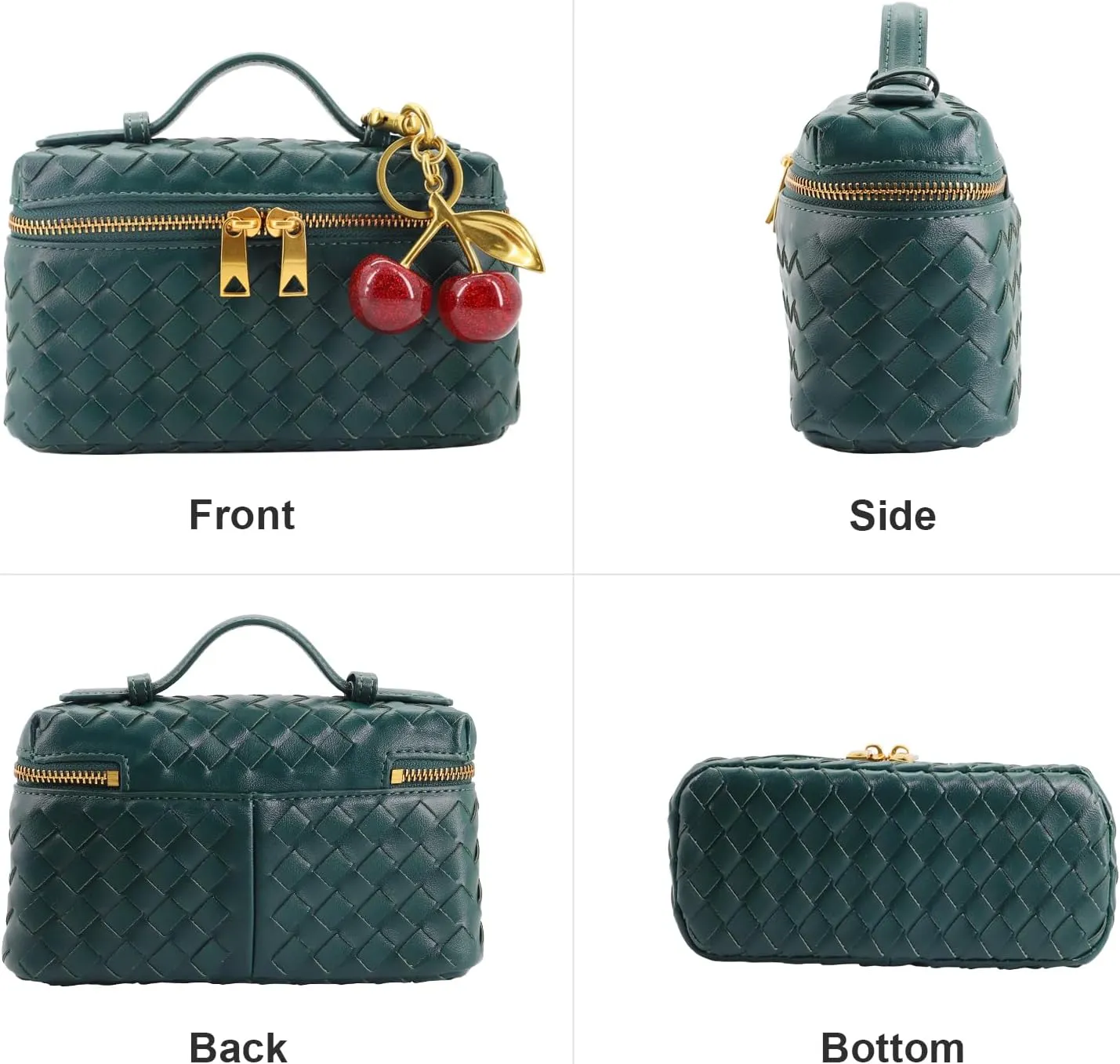 Woven Crossbody Bags for Women Trendy Clutch Purse Bag Small Top Handle Leather Handbag with Cherry Charm