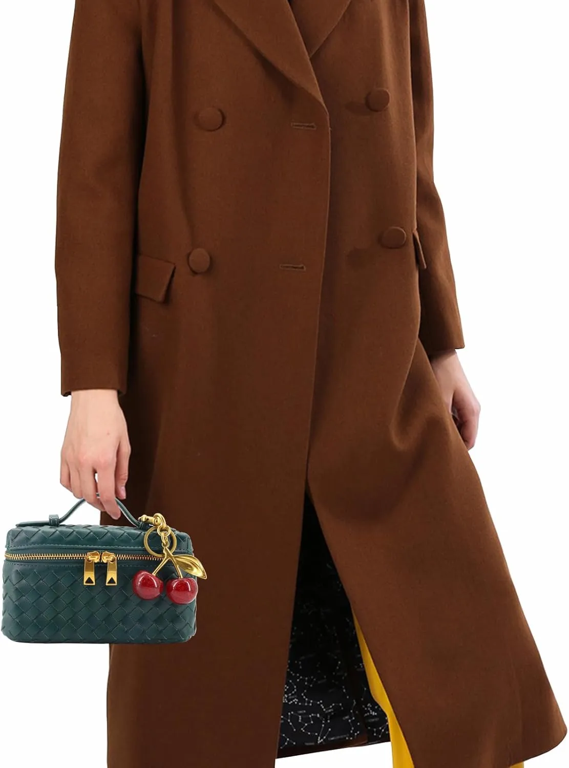 Woven Crossbody Bags for Women Trendy Clutch Purse Bag Small Top Handle Leather Handbag with Cherry Charm