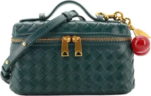 Woven Crossbody Bags for Women Trendy Clutch Purse Bag Small Top Handle Leather Handbag with Cherry Charm