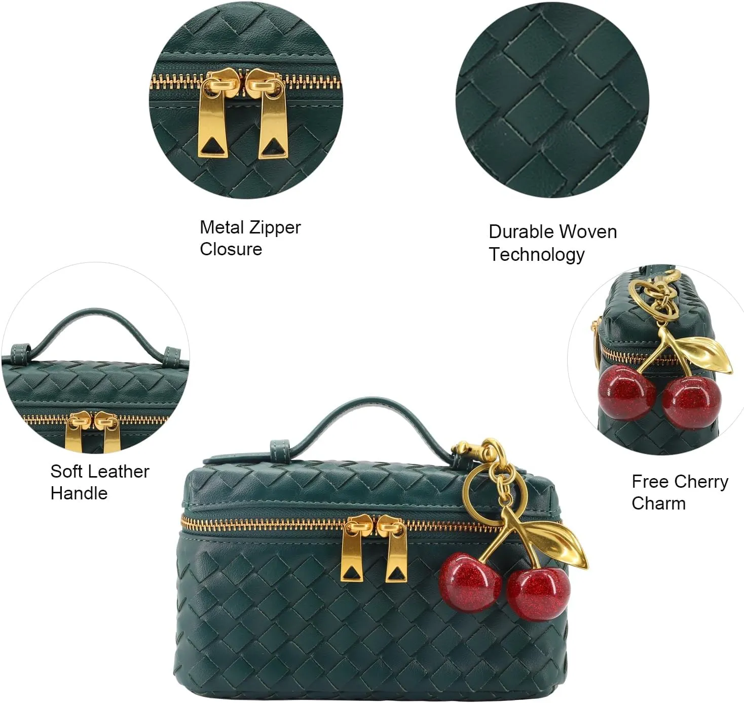 Woven Crossbody Bags for Women Trendy Clutch Purse Bag Small Top Handle Leather Handbag with Cherry Charm