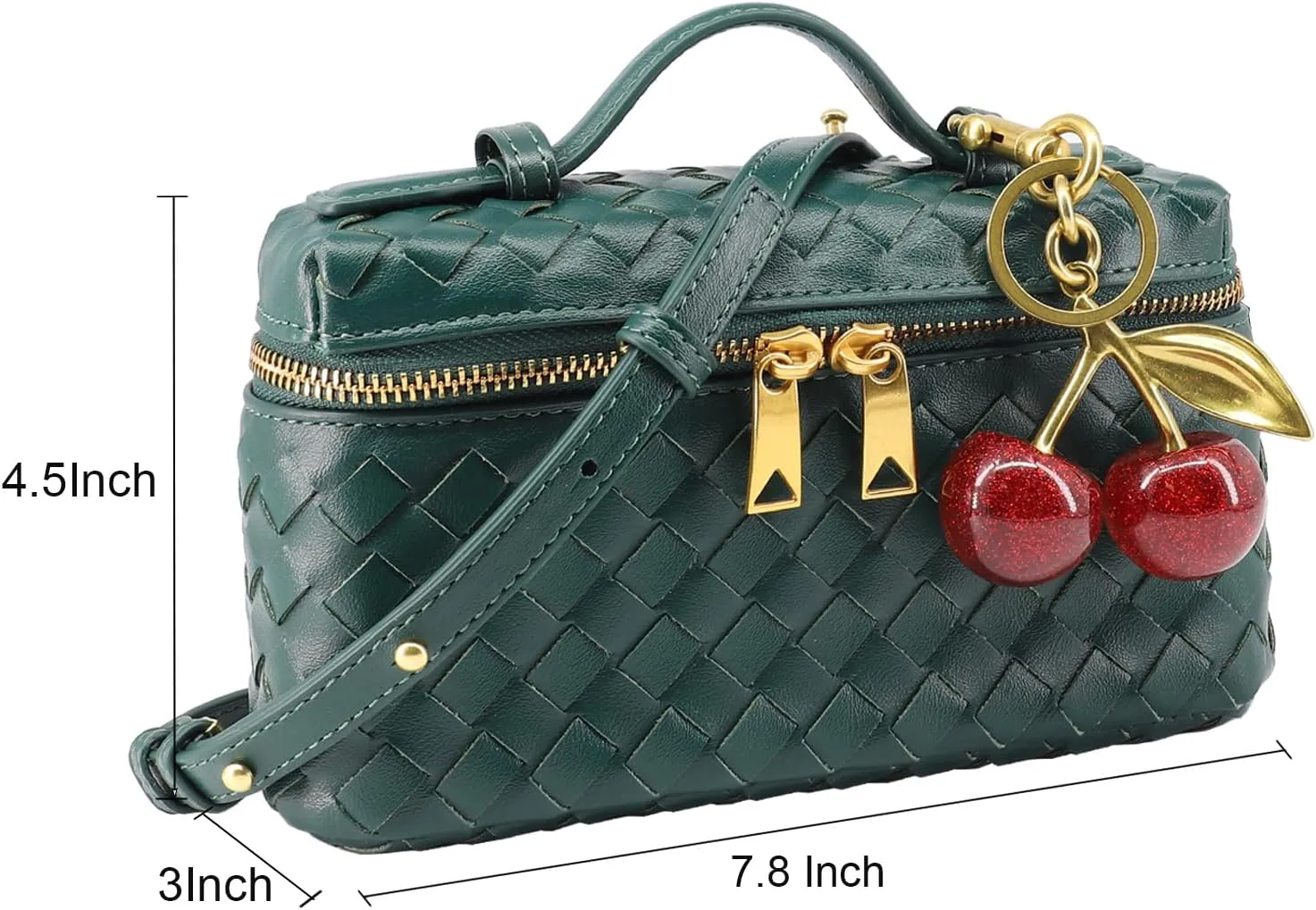 Woven Crossbody Bags for Women Trendy Clutch Purse Bag Small Top Handle Leather Handbag with Cherry Charm