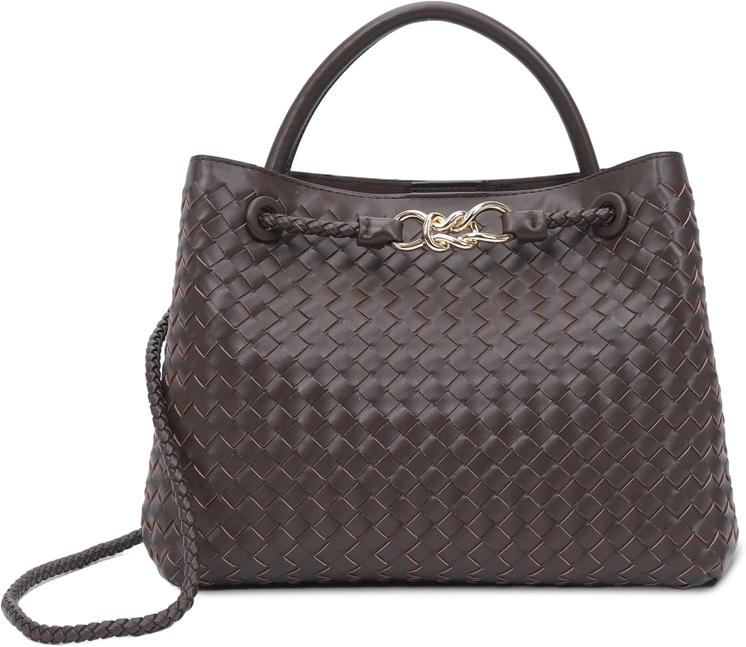 Woven Tote Bag for Women Crossbody Handbag,Vegan Leather Large Tote Purse,Trendy Satchel Handbag Bowknot Shoulder Bag