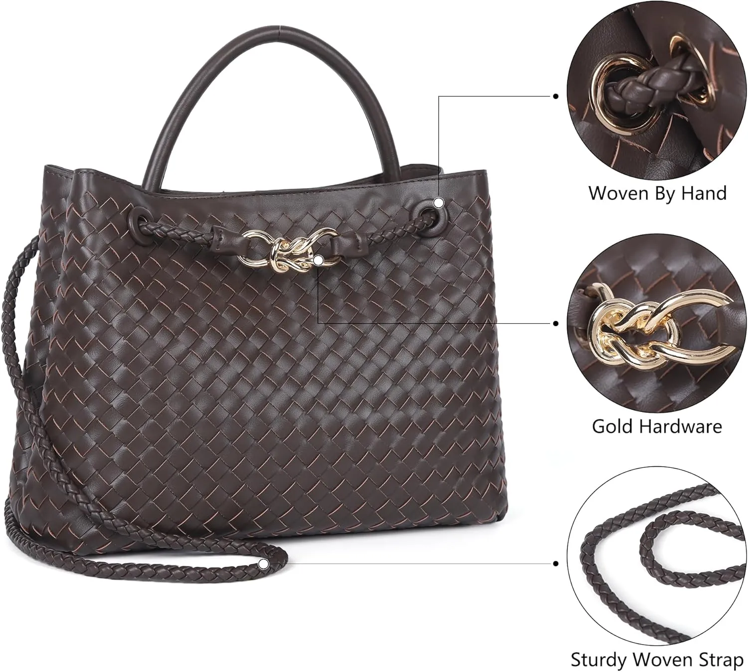 Woven Tote Bag for Women Crossbody Handbag,Vegan Leather Large Tote Purse,Trendy Satchel Handbag Bowknot Shoulder Bag