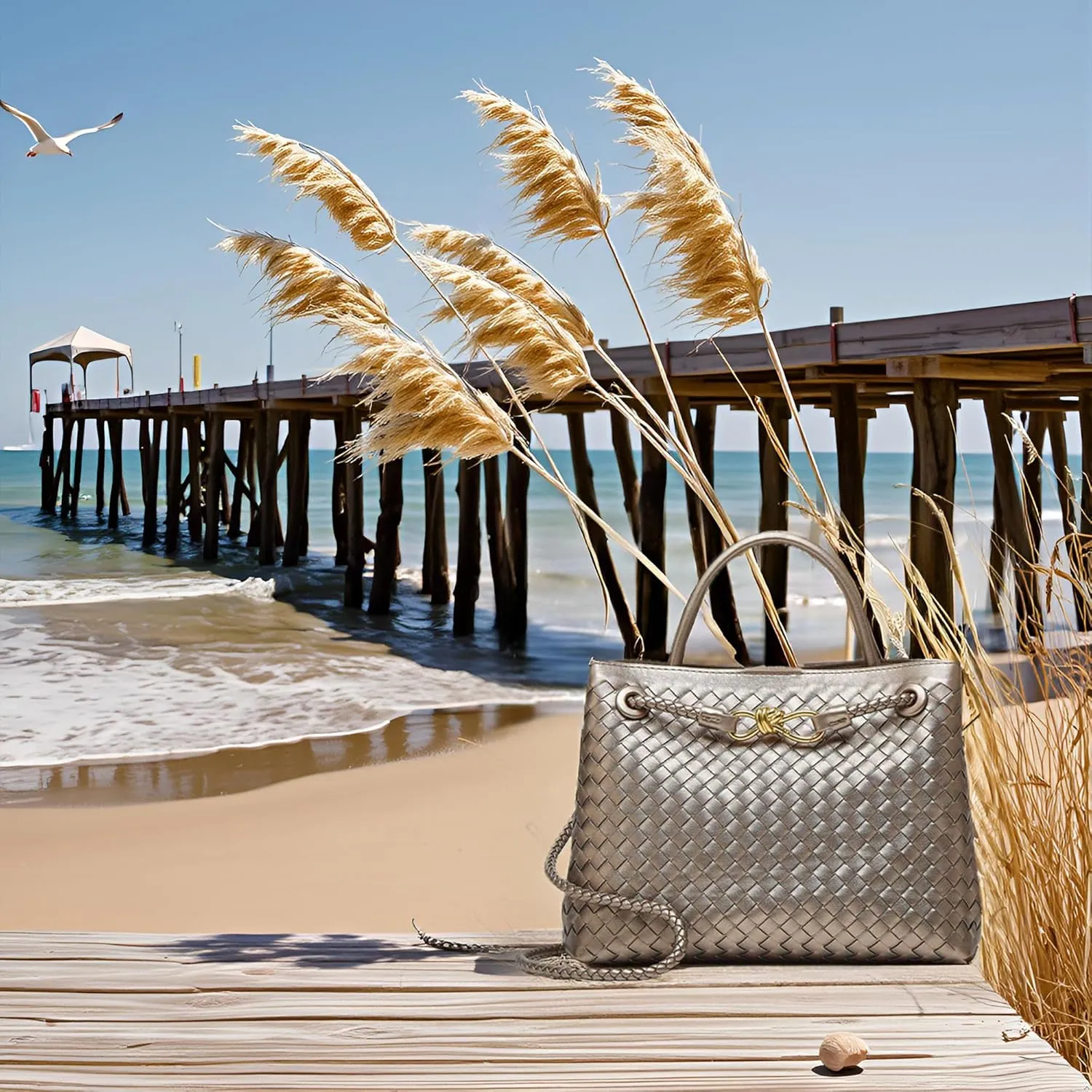 Woven Tote Bag Womens Purse: Vegan Leather Shoulder Handbags - Fashion Summer Beach Tote Bags - Large Travel Totes