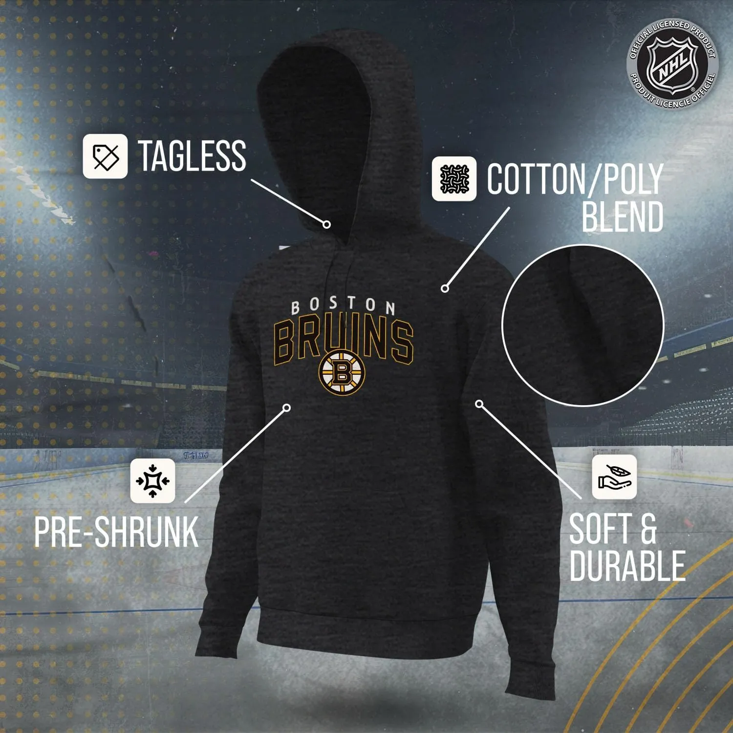 Wright & Ditson NHL Adult Unisex Powerplay Hooded Sweatshirt - Cotton Poly Fleece - Tagless and Comfortable