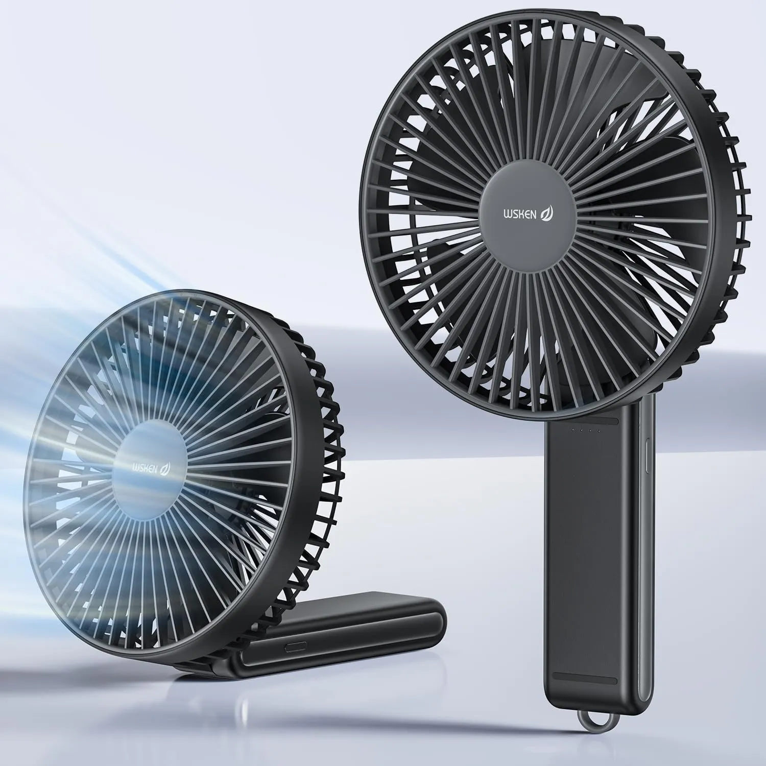 WSKEN Portable Handheld Fan - 6 Inch Quiet 180° Foldable Desk Fan with Battery Operated, 20H Max Cooling Time, 4000mAh Rechargeable, 4-Speed, Travel Essential for Outdoor, Office, Gift, Black