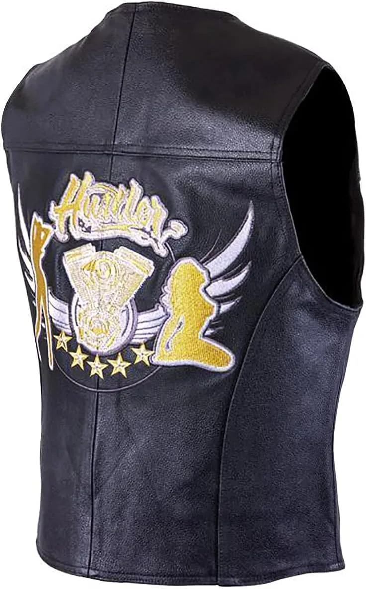 Xelement HSVT 220 Motorcycle Leather Vest For Men - Twin Grils - Premium Genuine Biker Club Gilet