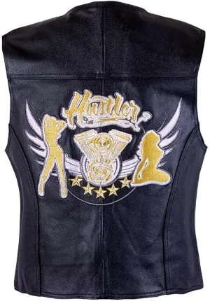 Xelement HSVT 220 Motorcycle Leather Vest For Men - Twin Grils - Premium Genuine Biker Club Gilet