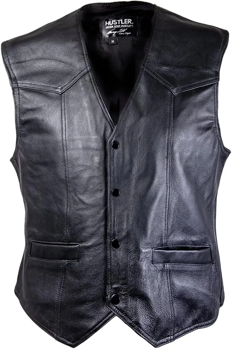 Xelement HSVT 230 Motorcycle Leather Vest For Men - Hustler 1974 - Premium Genuine Biker Club Gilet