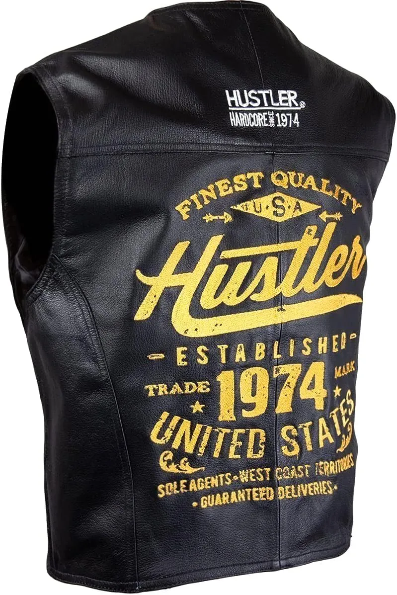 Xelement HSVT 230 Motorcycle Leather Vest For Men - Hustler 1974 - Premium Genuine Biker Club Gilet