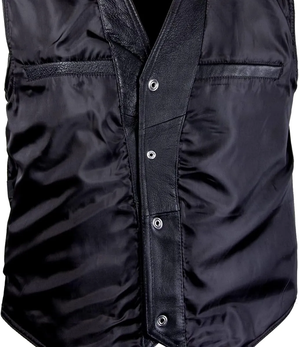 Xelement HSVT 230 Motorcycle Leather Vest For Men - Hustler 1974 - Premium Genuine Biker Club Gilet