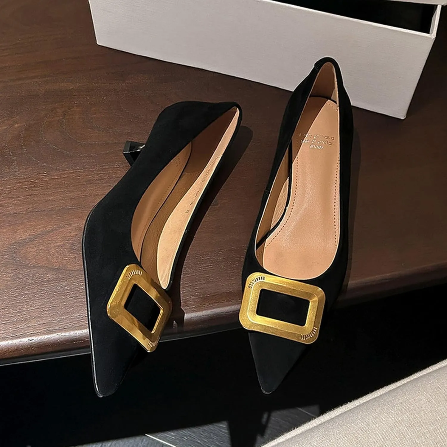 XIEDA Women's Genuine Leather Suede Kitten Heels Pointed Toe Comfortable Work Pumps Dress Shoes