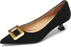 XIEDA Women's Genuine Leather Suede Kitten Heels Pointed Toe Comfortable Work Pumps Dress Shoes