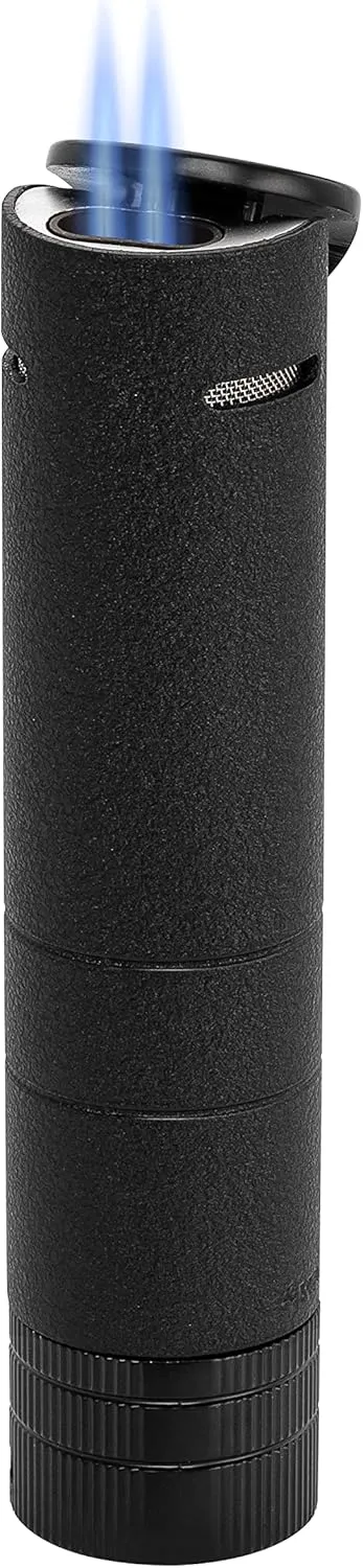 XIKAR Turrim Dual Jet Flame Cigar Lighter, Durable Table Top Design, Ratcheting Fuel Adjustment Wheel, Black