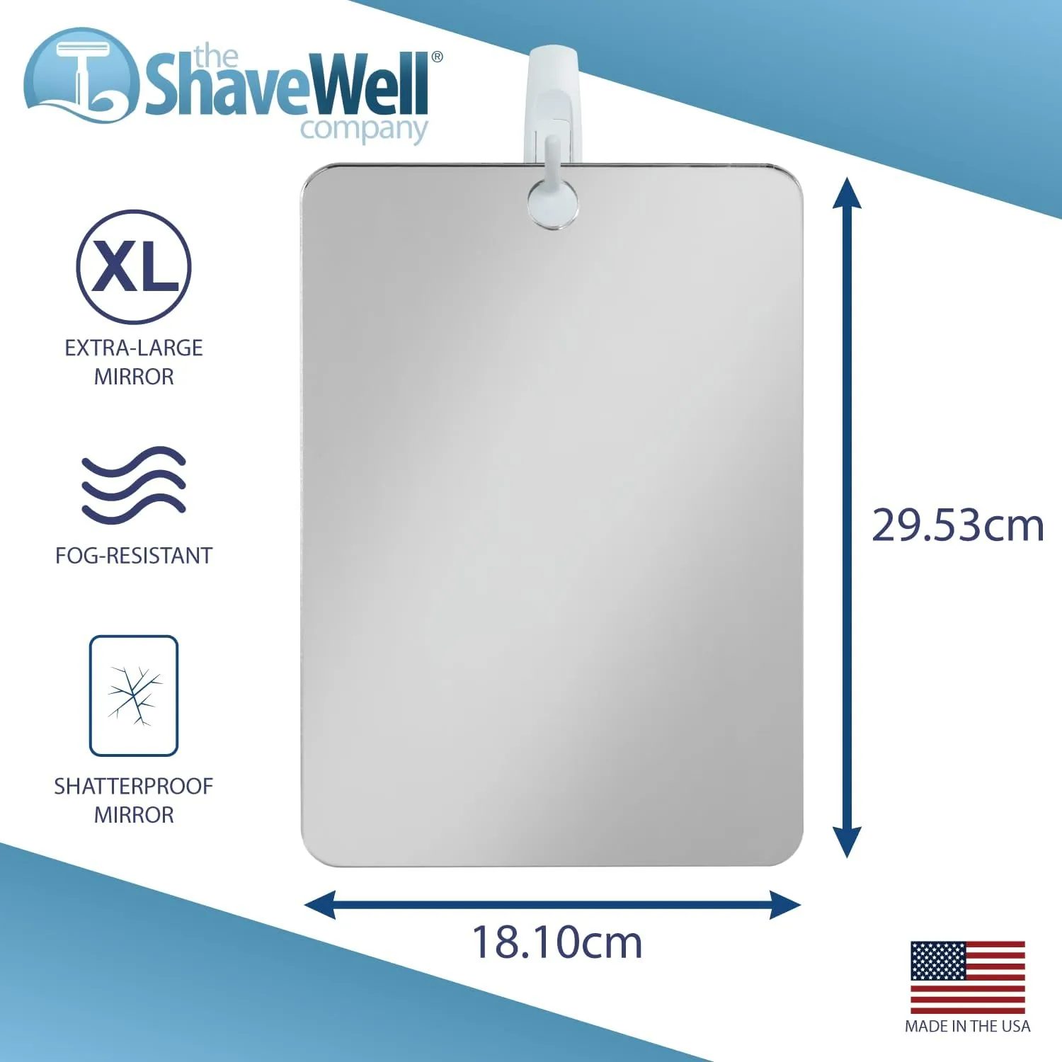 XL Anti-Fog Shaving Mirror | Fogless Hanging Bathroom Shower Mirror with Handheld Option for Men and Women | Fog Free & Includes Long-Lasting Removable Adhesive Hook