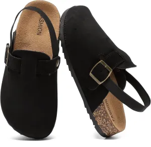 XTJSCBDSH Kids Suede Clogs for Boys and Girls Toddler Cork Footbed Sandals Mules, Potato Shoes with Adjustable Buckle, Slip-on Slippers Indoor Outdoor