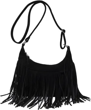 XXGJOALD-Fringe Crossbody Bag for Women Vintage Suede Hobo Purse Handbags Shoulder Bag Bohemian Messenger Bags Zip Satchel