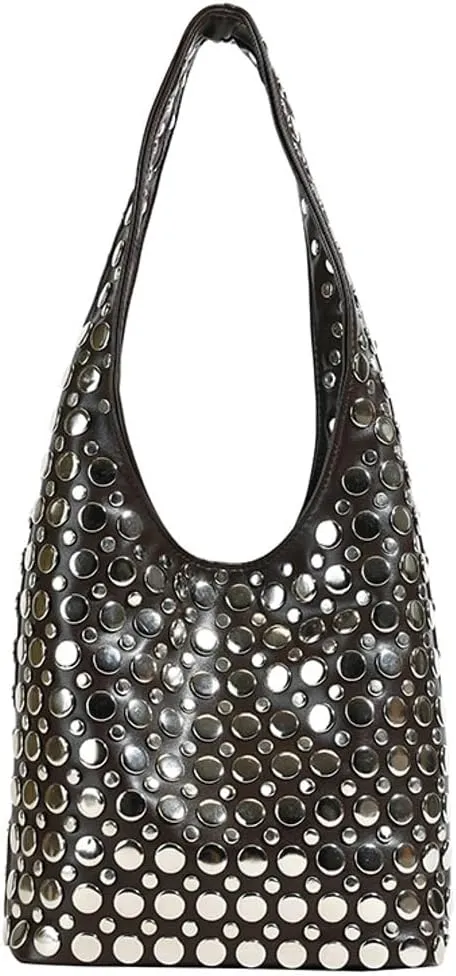 Y2k 90s Crescent Hobo Bags Women Studded PU Leather Shoulder Crossbody Purse Trendy Punk Underarm Satchels Bag Tote Handbag