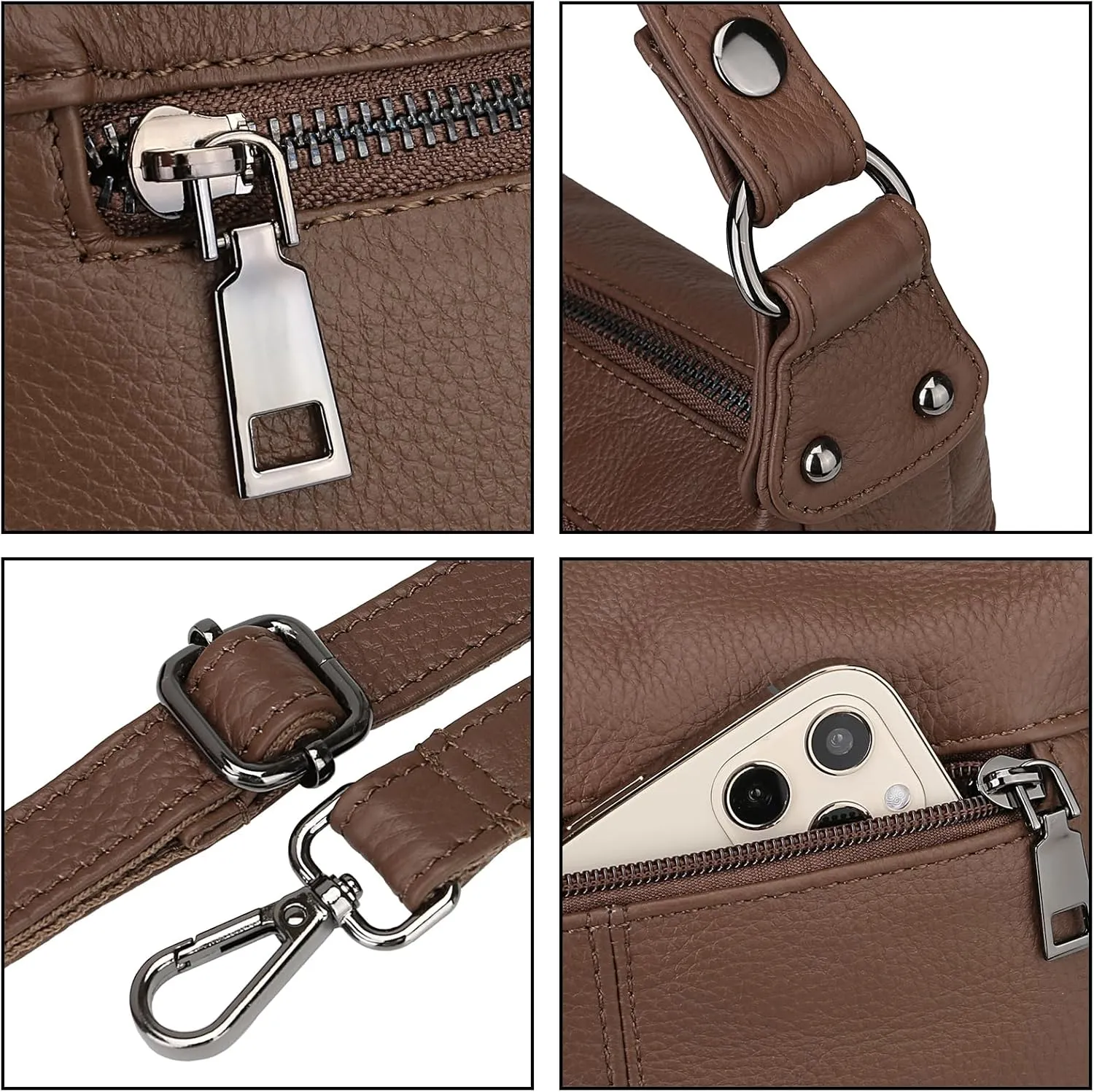 YALUXE Genuine Leather Shoulder Bag Medium Size Handbag Purse Multi Zip Pockets Crossbody Bags for Women