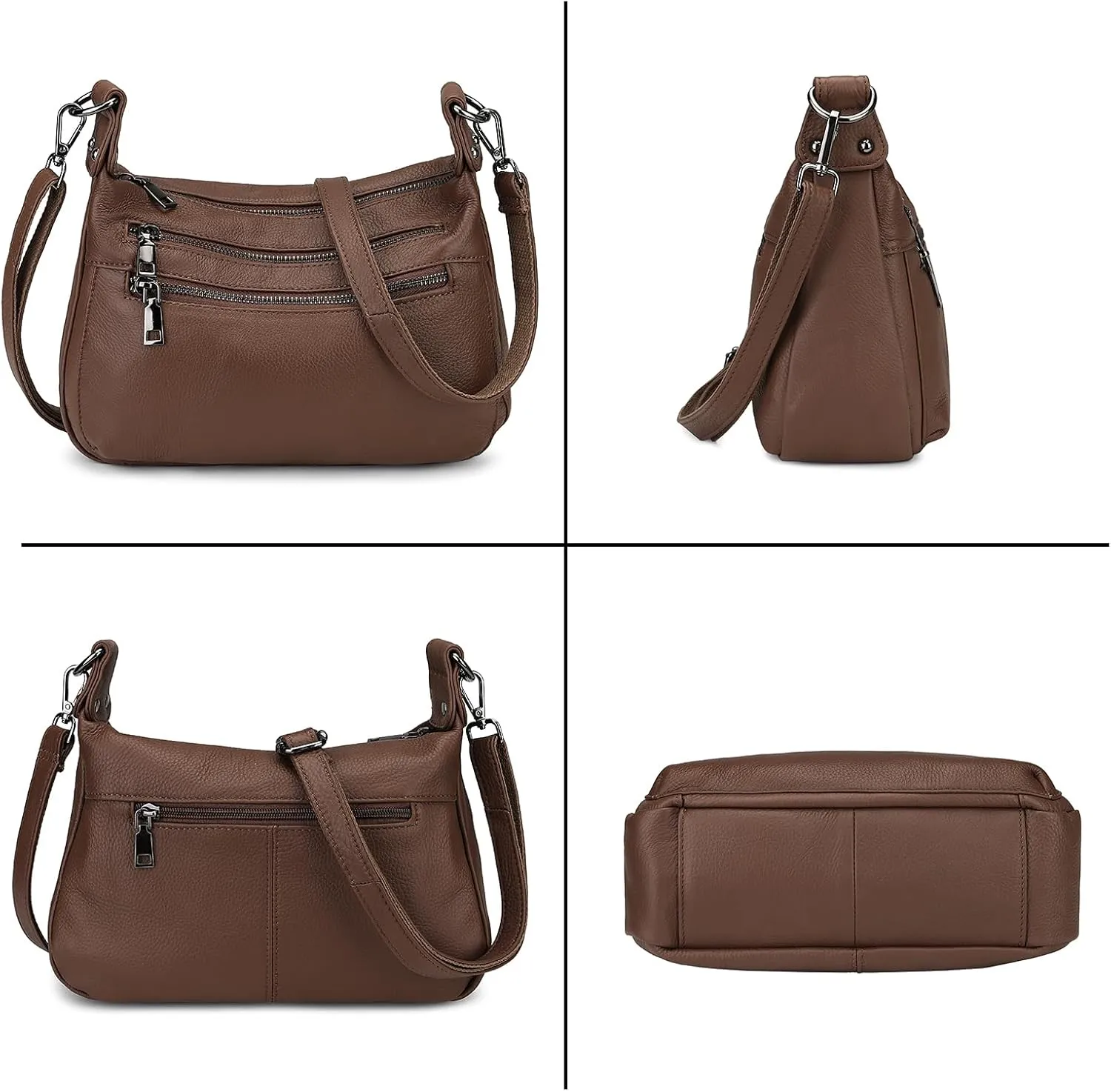 YALUXE Genuine Leather Shoulder Bag Medium Size Handbag Purse Multi Zip Pockets Crossbody Bags for Women