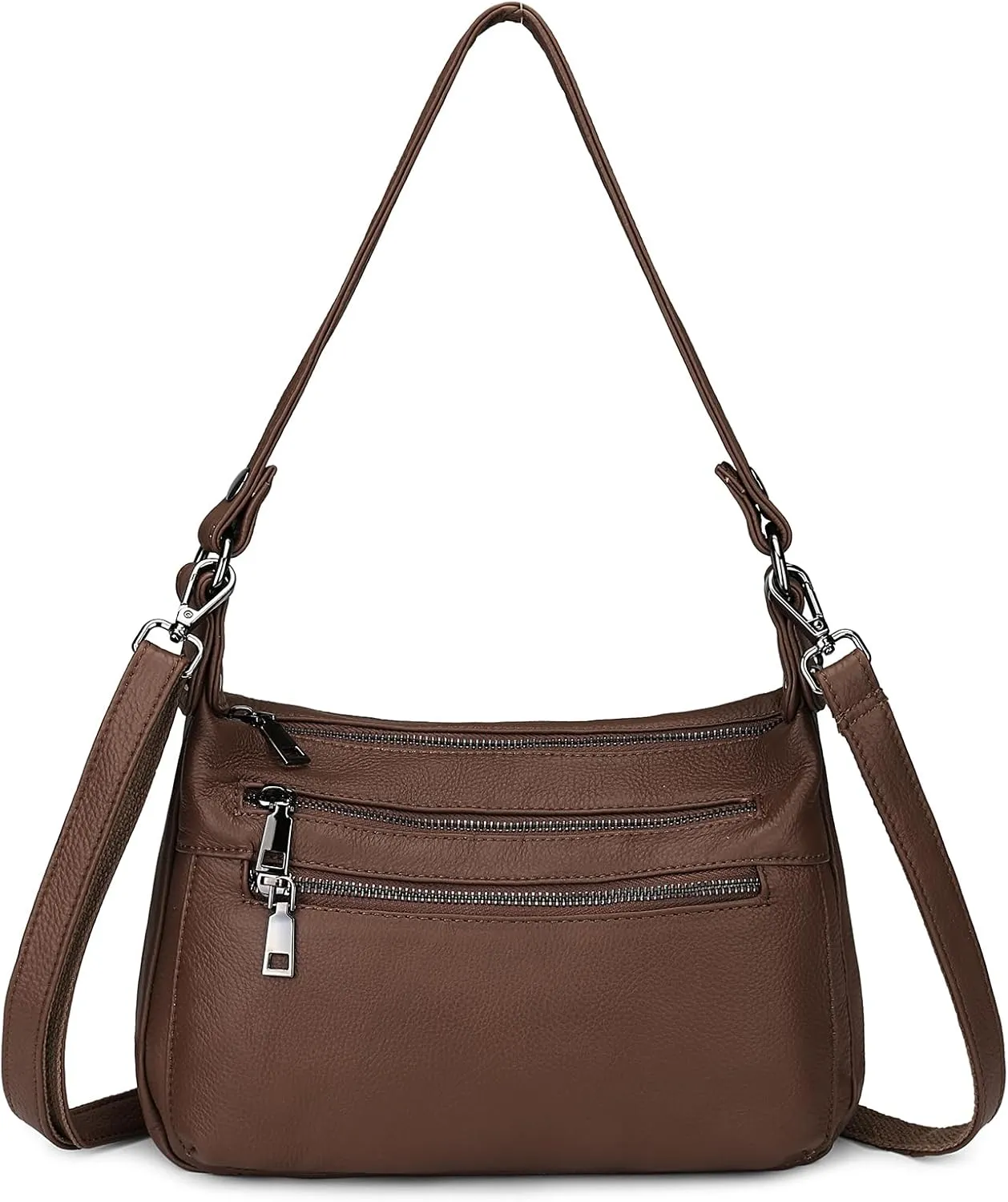 YALUXE Genuine Leather Shoulder Bag Medium Size Handbag Purse Multi Zip Pockets Crossbody Bags for Women