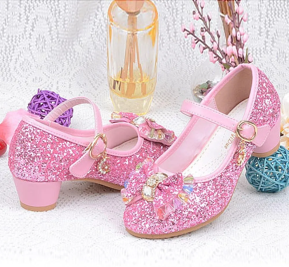 YING LAN Girl's Princess Cosplay Performance Shoes Sequins Wedding Party Dress Shoes Low Heeled Mary Jane