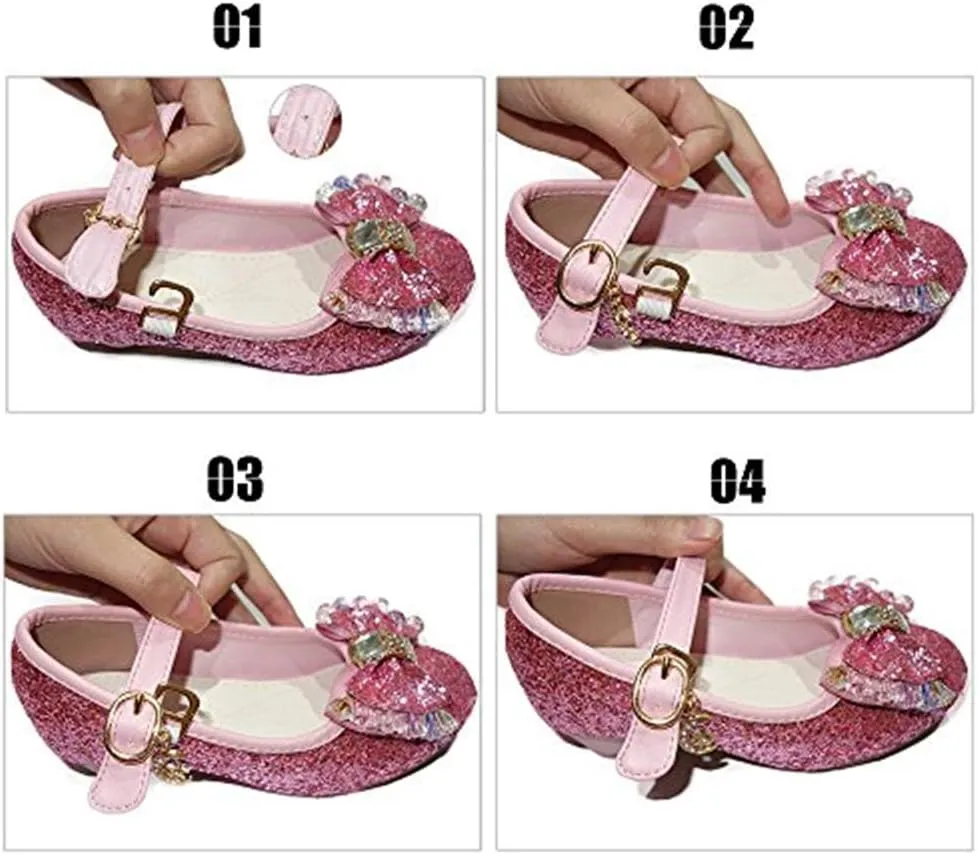 YING LAN Girl's Princess Cosplay Performance Shoes Sequins Wedding Party Dress Shoes Low Heeled Mary Jane