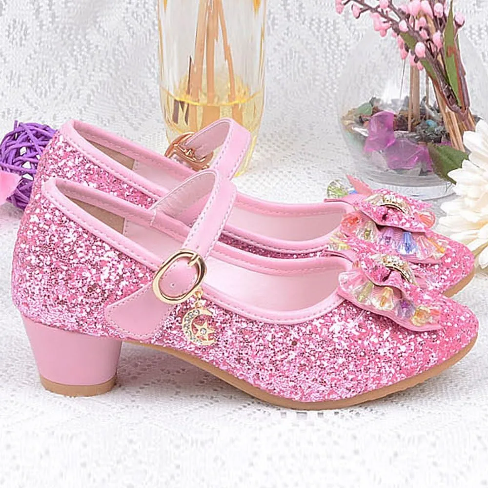 YING LAN Girl's Princess Cosplay Performance Shoes Sequins Wedding Party Dress Shoes Low Heeled Mary Jane