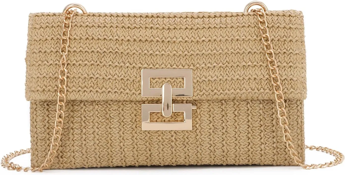 Ynport Straw Clutch Purses for Women Summer Woven Evening Handbags Wicker Rattan Envelope Wallet Chain Shoulder Bag 2025