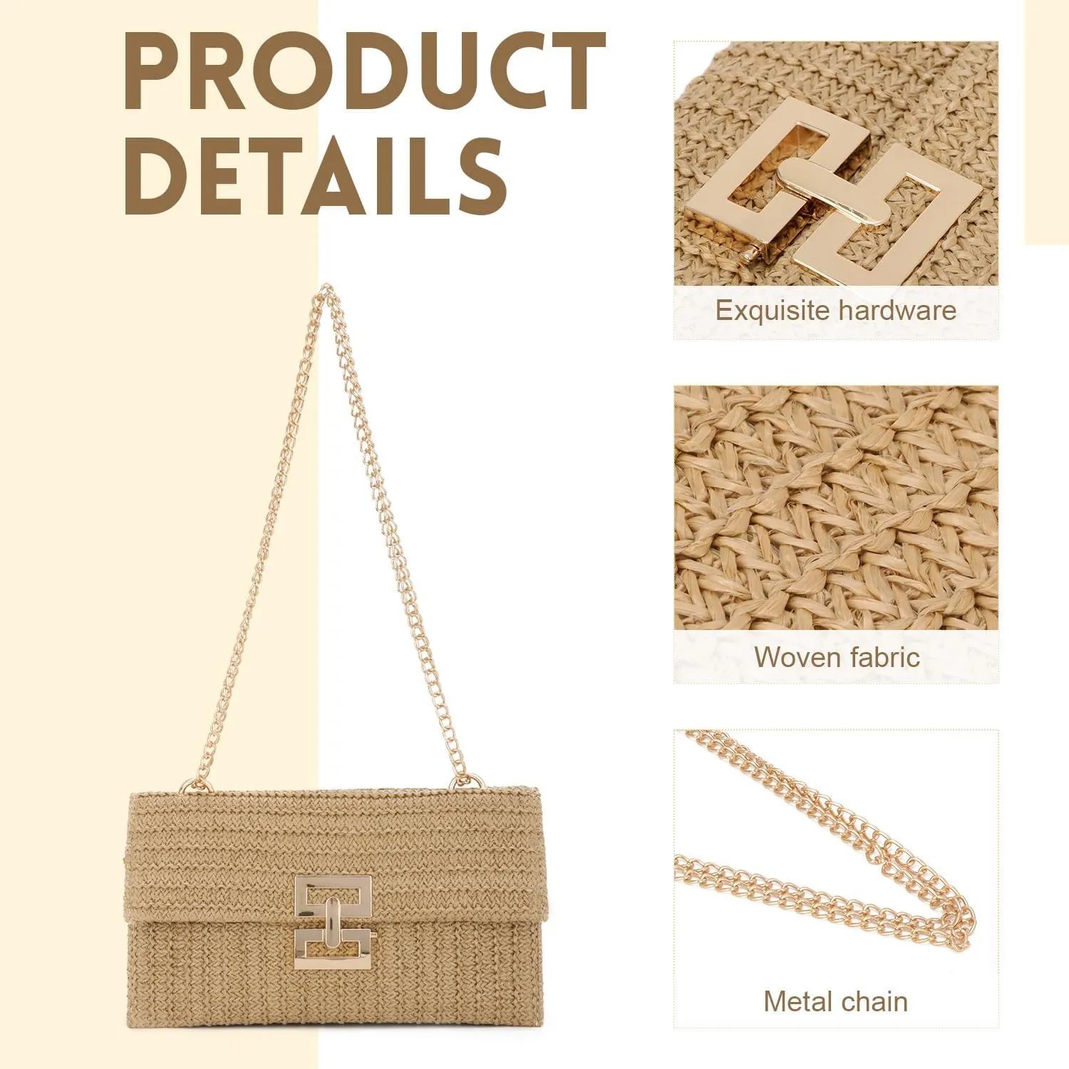 Ynport Straw Clutch Purses for Women Summer Woven Evening Handbags Wicker Rattan Envelope Wallet Chain Shoulder Bag 2025