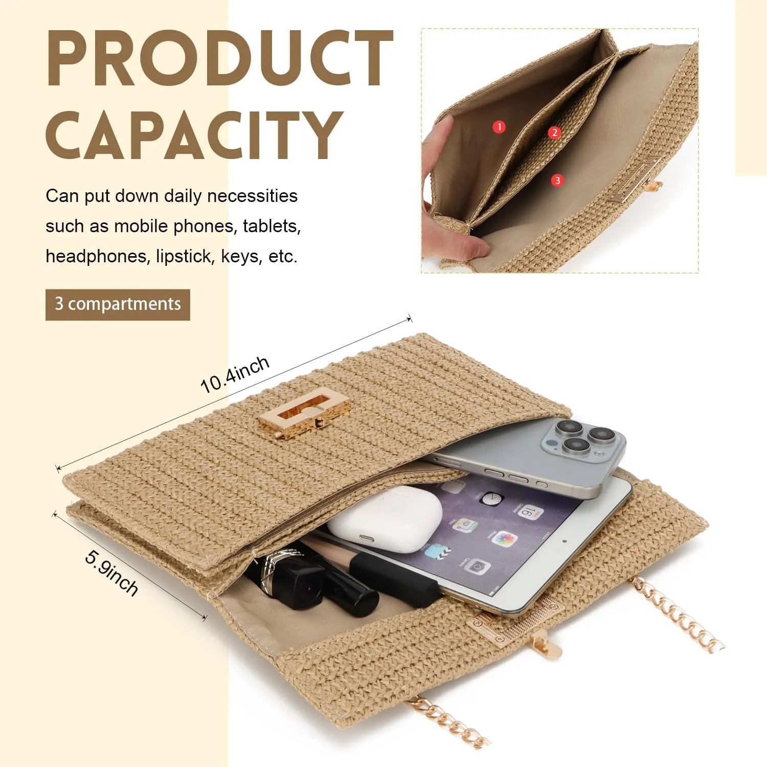 Ynport Straw Clutch Purses for Women Summer Woven Evening Handbags Wicker Rattan Envelope Wallet Chain Shoulder Bag 2025